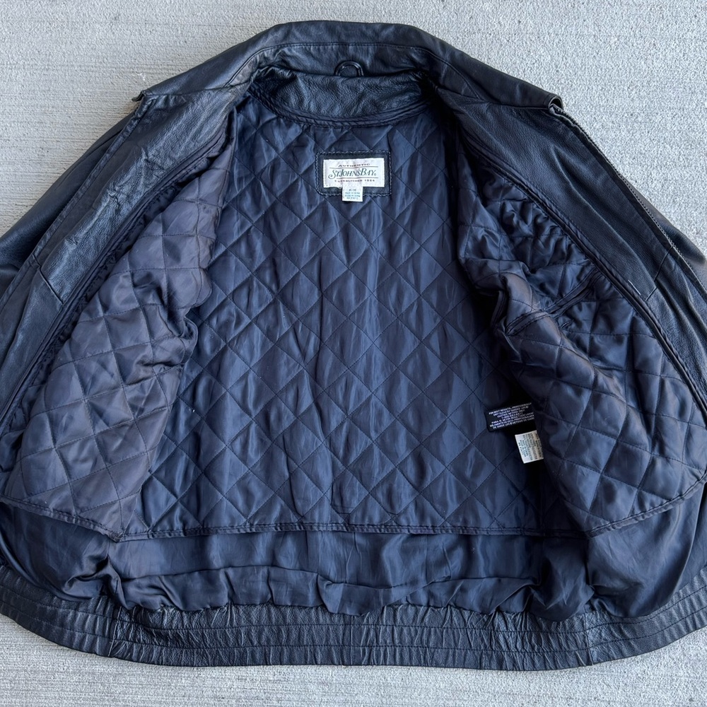 VTG 90's St. Johns Bay Black Genuine Leather Bomber Aviator Flight Jacket Coat M - Picture 8 of 13